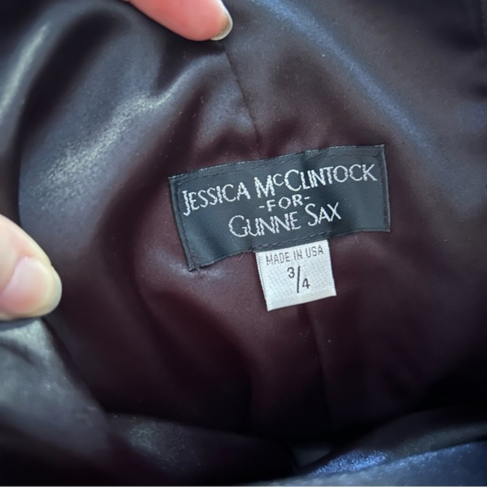 Jessica McClintock for Gunne Sax Black Lace Strapless Tulle Mini Dress - Picture 6 of 9